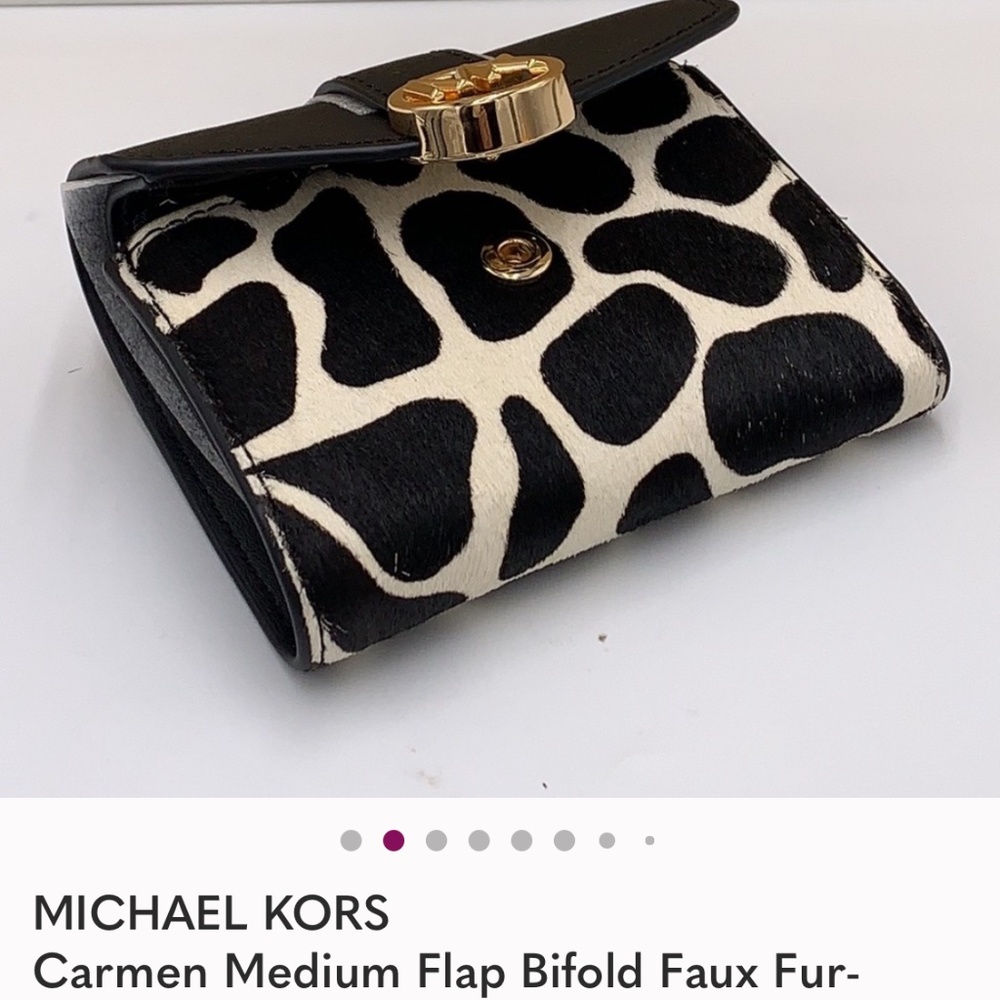 MICHAEL KORS Carmen Medium Flap Bifold Faux Fur-Leather Wallet BLACK COLOR - Picture 2 of 6